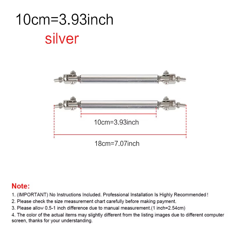 2Psc Universal Racing Adjustable Front Rear Bumper Lip Splitter Support Bar / Pull Rod Kit Racing 75Mm/100Mm/150Mm/200Mm