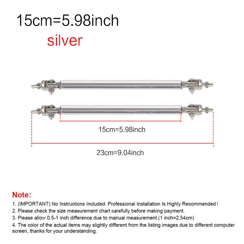 2Psc Universal Racing Adjustable Front Rear Bumper Lip Splitter Support Bar / Pull Rod Kit Racing 75Mm/100Mm/150Mm/200Mm