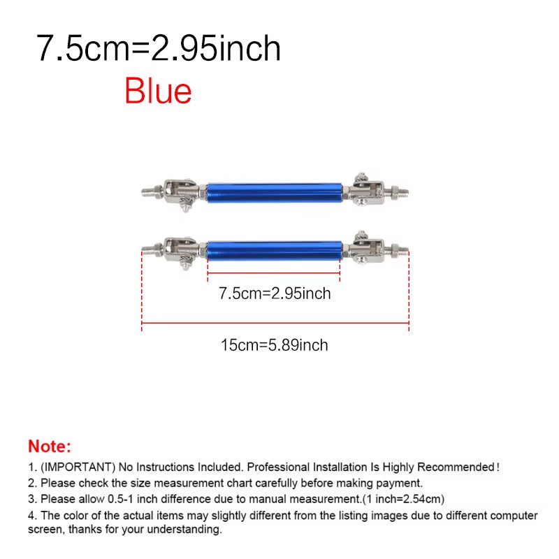 2Psc Universal Racing Adjustable Front Rear Bumper Lip Splitter Support Bar / Pull Rod Kit Racing 75Mm/100Mm/150Mm/200Mm