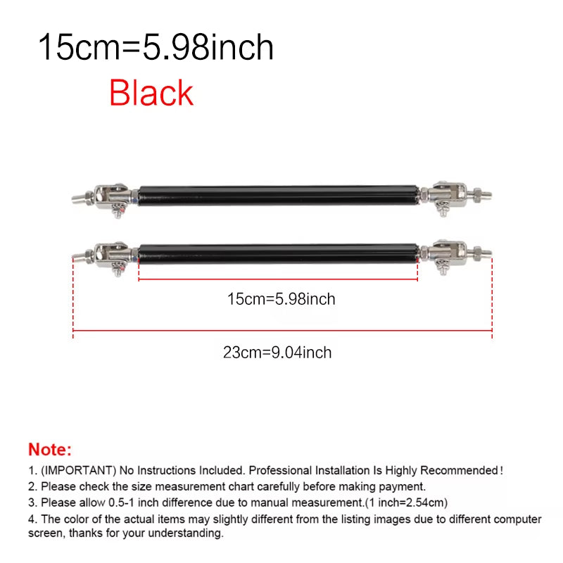 2Psc Universal Racing Adjustable Front Rear Bumper Lip Splitter Support Bar / Pull Rod Kit Racing 75Mm/100Mm/150Mm/200Mm