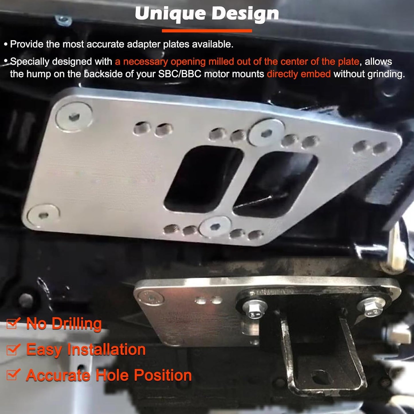 LS Swap Motor Mount Adapter Plates, Adjustable Bracket for LS1 LS2 LS3 LS6 LQ4 L