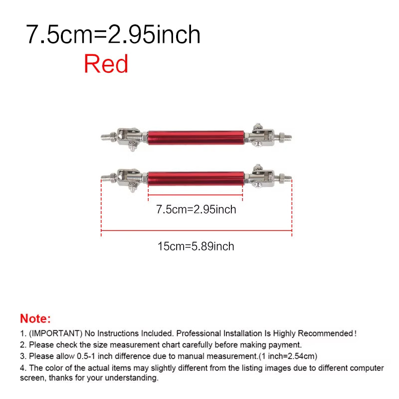 2Psc Universal Racing Adjustable Front Rear Bumper Lip Splitter Support Bar / Pull Rod Kit Racing 75Mm/100Mm/150Mm/200Mm