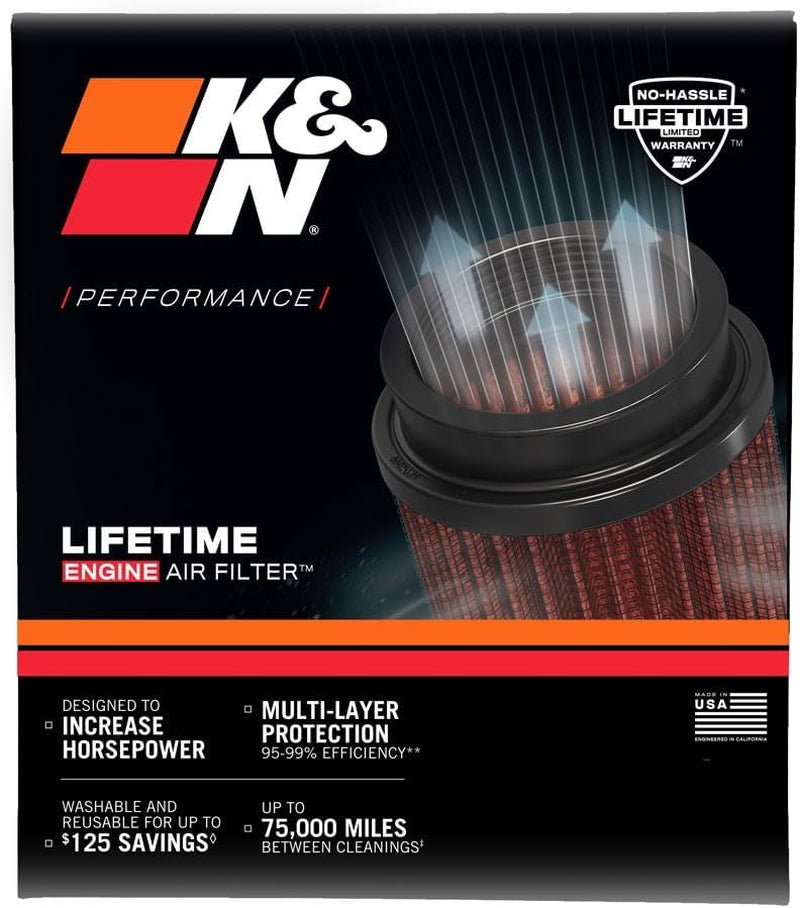 High-Flow Original Lifetime Universal Clamp-On Air Filter: High Performance, Premium, Washable: Flange Diameter: 3 In, Filter Height: 6.5 In, Flange Length: 0.625 In, Shape: Round, RU-2820