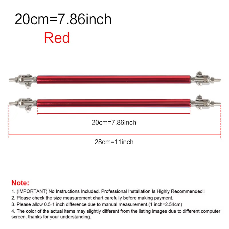 2Psc Universal Racing Adjustable Front Rear Bumper Lip Splitter Support Bar / Pull Rod Kit Racing 75Mm/100Mm/150Mm/200Mm