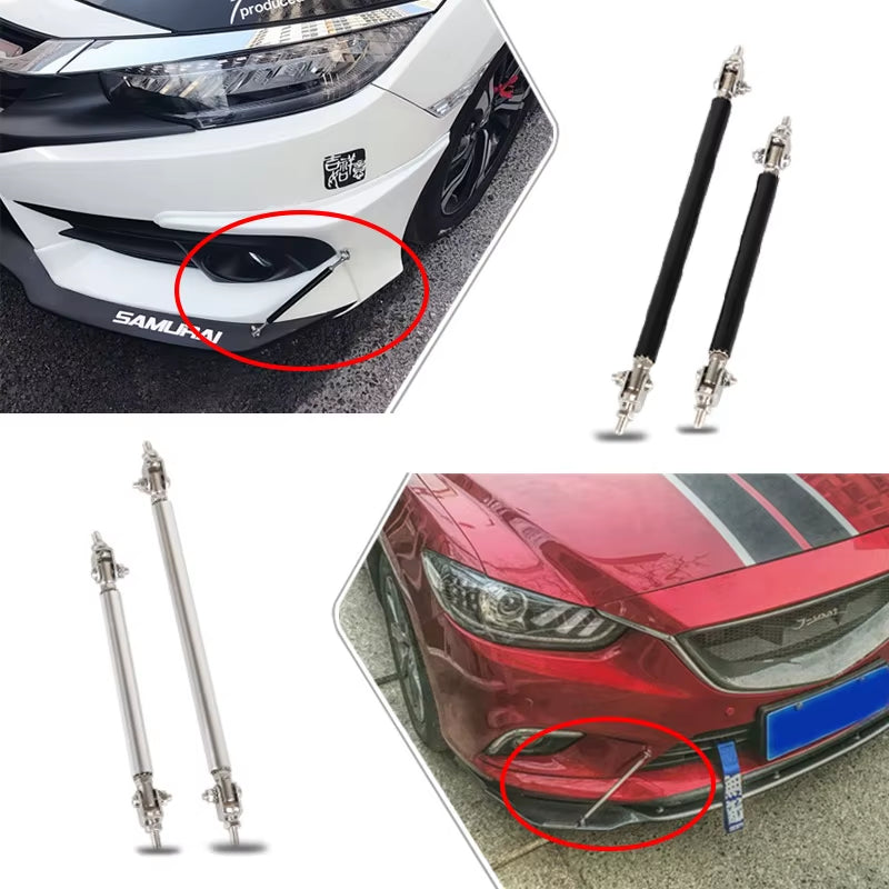 2Psc Universal Racing Adjustable Front Rear Bumper Lip Splitter Support Bar / Pull Rod Kit Racing 75Mm/100Mm/150Mm/200Mm