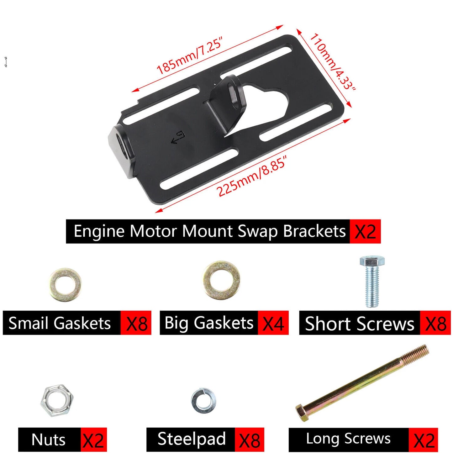 LS Engine Motor Mount Adapter Plate Swap Bracket Small Block LS Conversion Adjustable for LS1 88-98 LS2 LS6 LSX LQ4 LQ9
