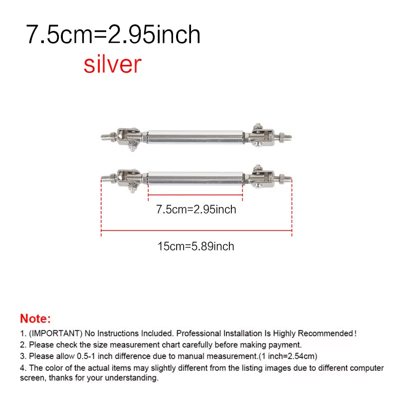 2Psc Universal Racing Adjustable Front Rear Bumper Lip Splitter Support Bar / Pull Rod Kit Racing 75Mm/100Mm/150Mm/200Mm