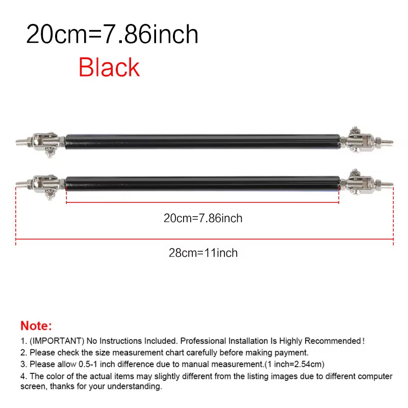 2Psc Universal Racing Adjustable Front Rear Bumper Lip Splitter Support Bar / Pull Rod Kit Racing 75Mm/100Mm/150Mm/200Mm