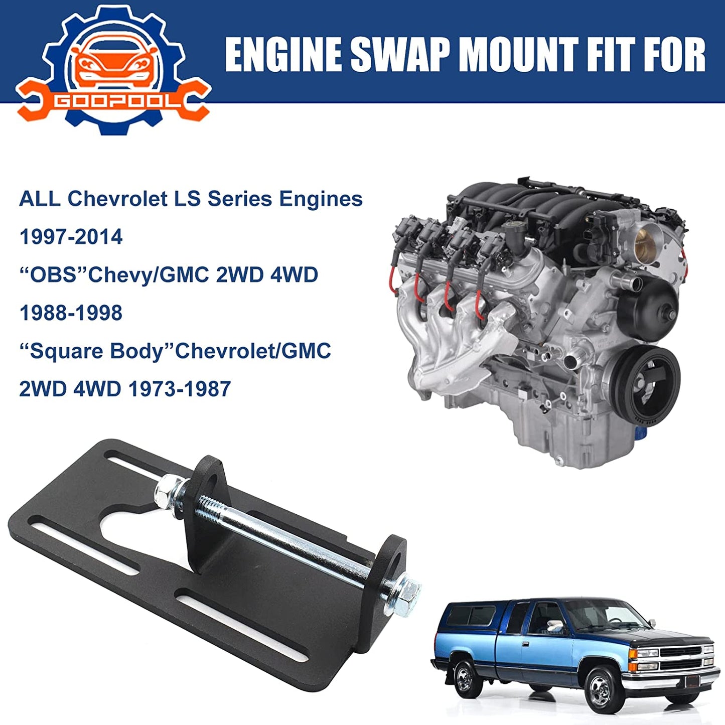 LS Conversion Engine Swap Mounts Compatible with 1973-1998 Square Body / OBS Che