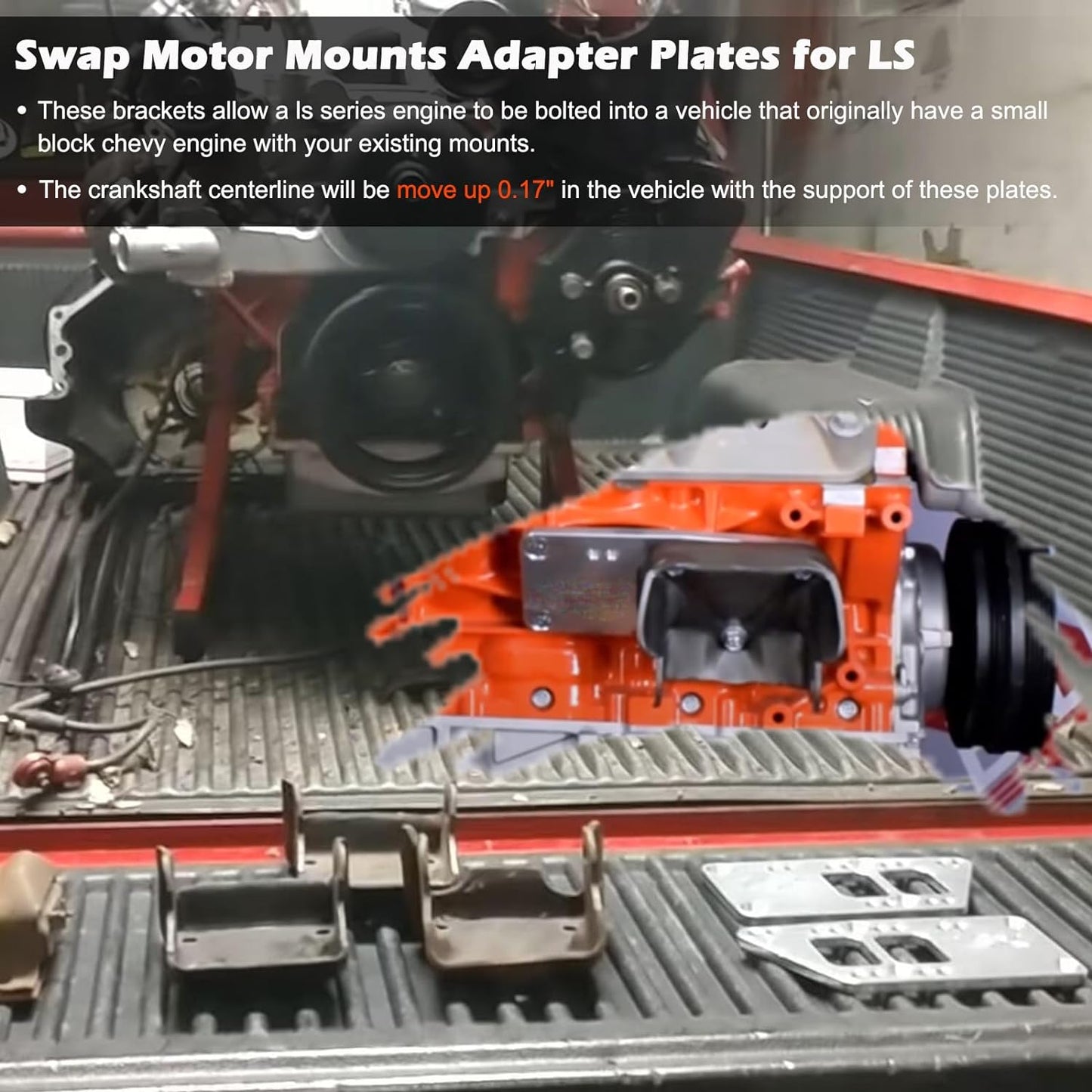 LS Swap Motor Mount Adapter Plates, Adjustable Bracket for LS1 LS2 LS3 LS6 LQ4 L