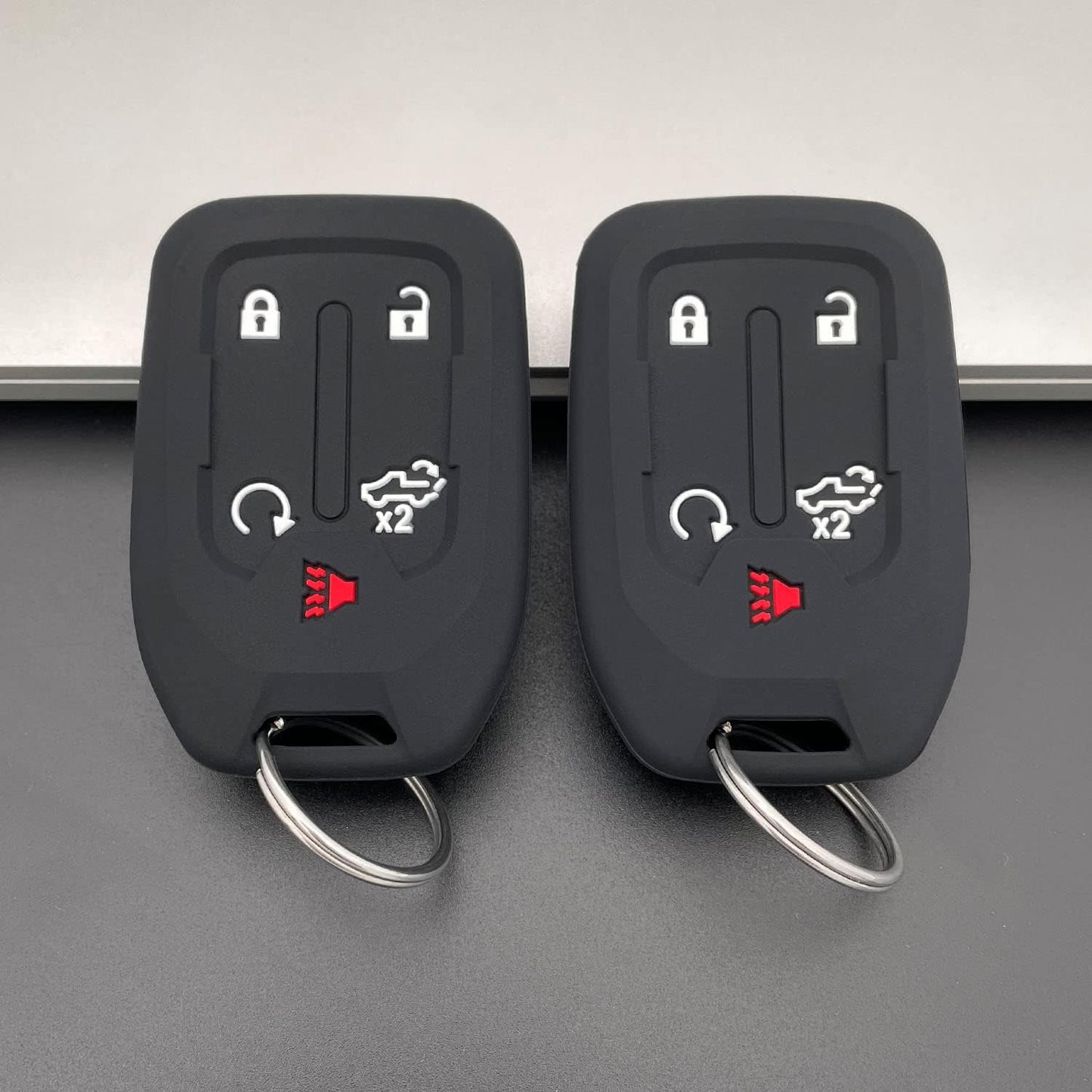 Premium Black Silicone Key Fob Case Cover for 2019-2023 Chevy Silverado & GMC Sierra - Durable Remote Protector with Key Ring (2PCS)