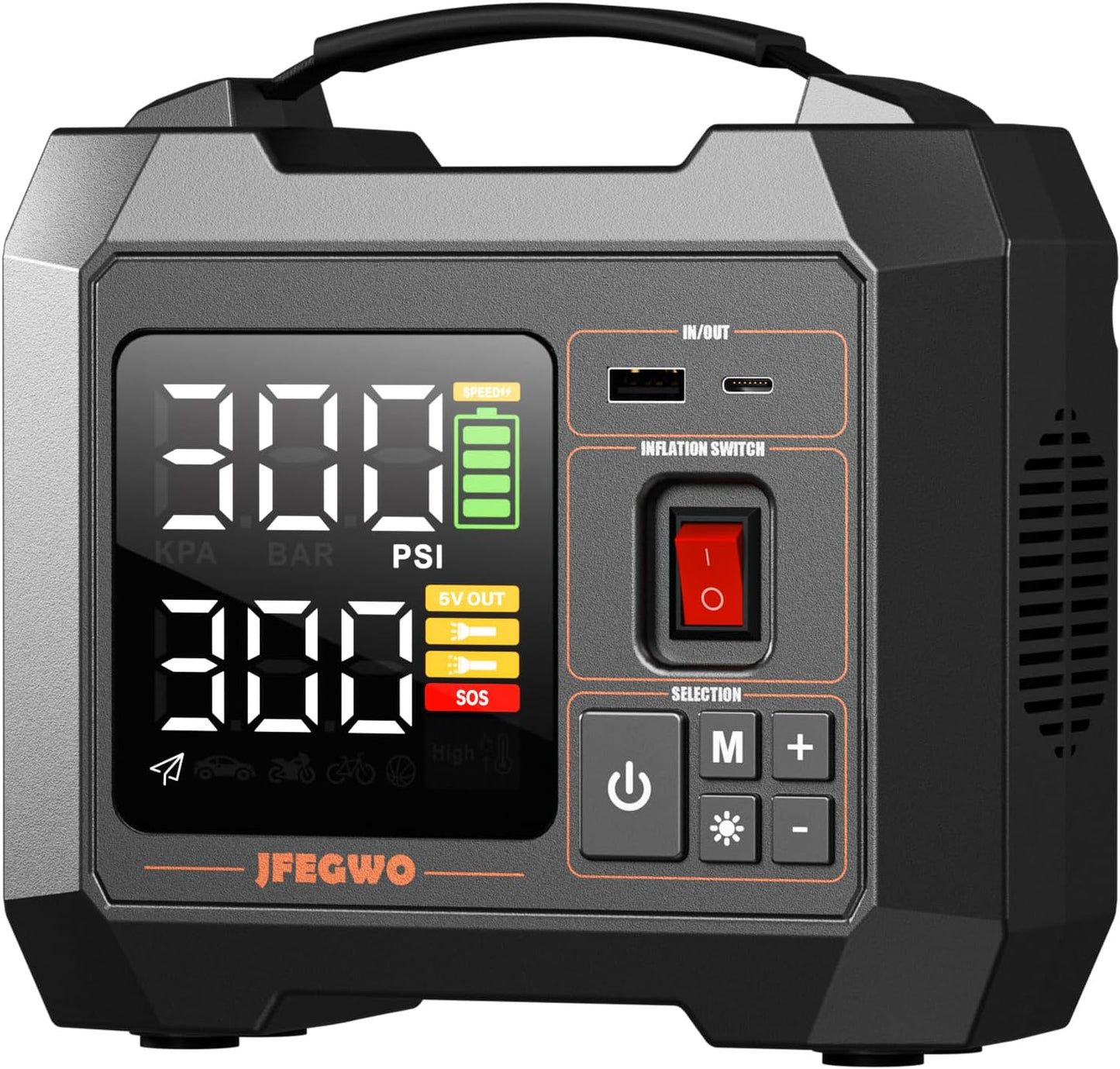 Portable Heavy-Duty Tire Inflator for Pickup Truck,Rv, 300PSI Air Compressor, 9X Faster Inflator with 3.7 Inch Digital Gauge. 5 Safety Protections and Cooling System for Truck, SUV, Compact Cars