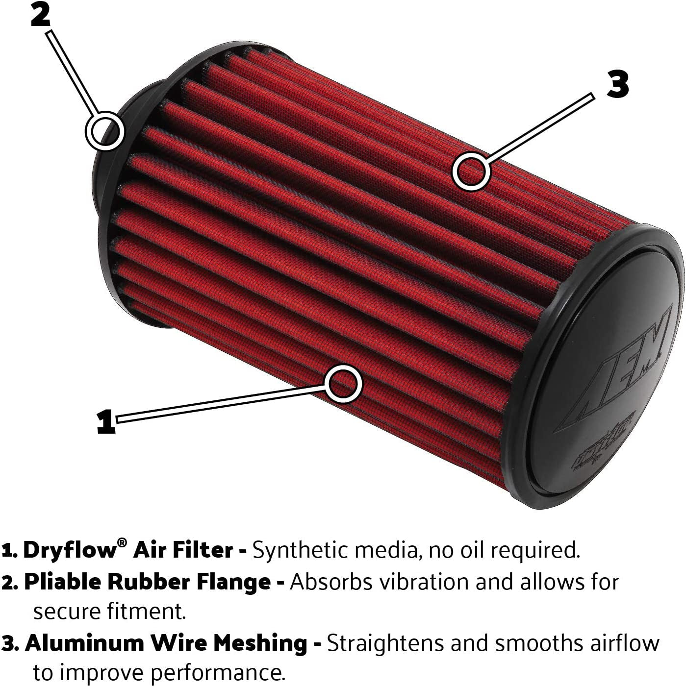 21-203DOSK Universal Dryflow Clamp-On Air Filter: round Tapered; 3 in (76 Mm) Flange ID; 5 in (127 Mm) Height; 5.5 in (140 Mm) Base; 4.75 in (121 Mm) Top