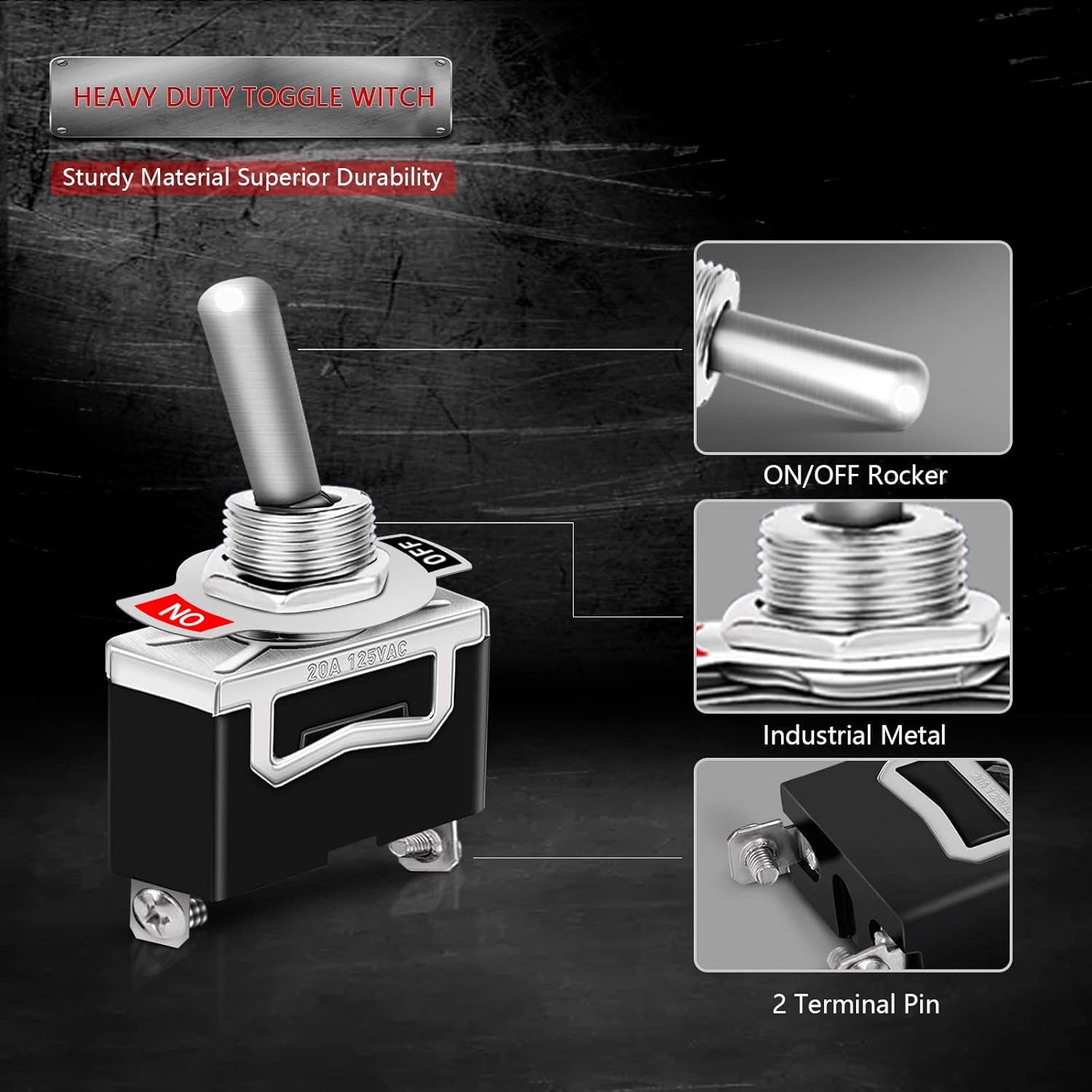 Toggle Switches, 8 Pack 2 Pin on off SPST Car Rocker Switches, 20A 12V Heavy Duty Waterproof Toggle Switch