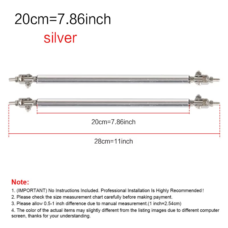 2Psc Universal Racing Adjustable Front Rear Bumper Lip Splitter Support Bar / Pull Rod Kit Racing 75Mm/100Mm/150Mm/200Mm