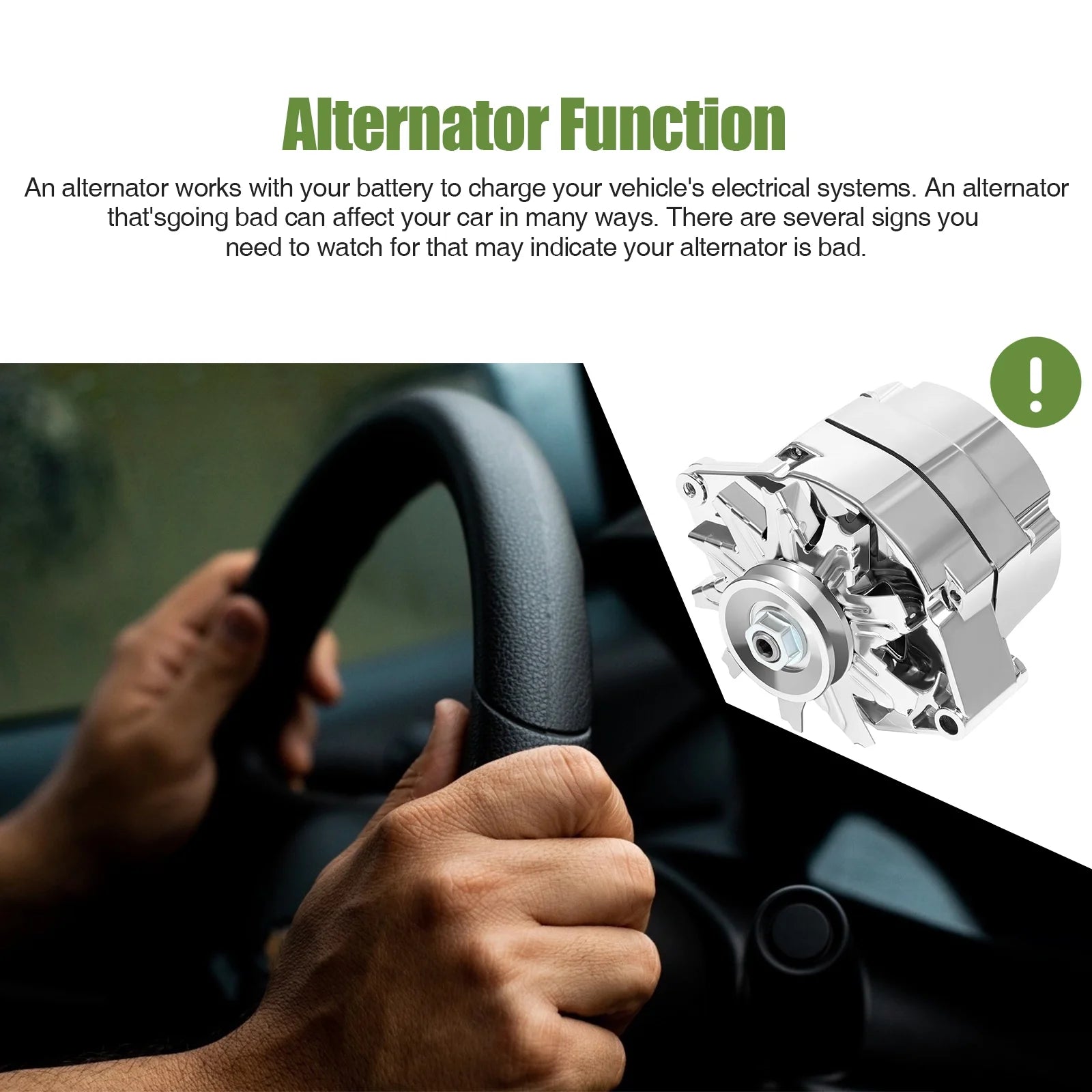 Automotive Alternator Compatible for 120Amp Chrome 1 Wire Self Exciting Street Rod GM 305 350 BBC SBC