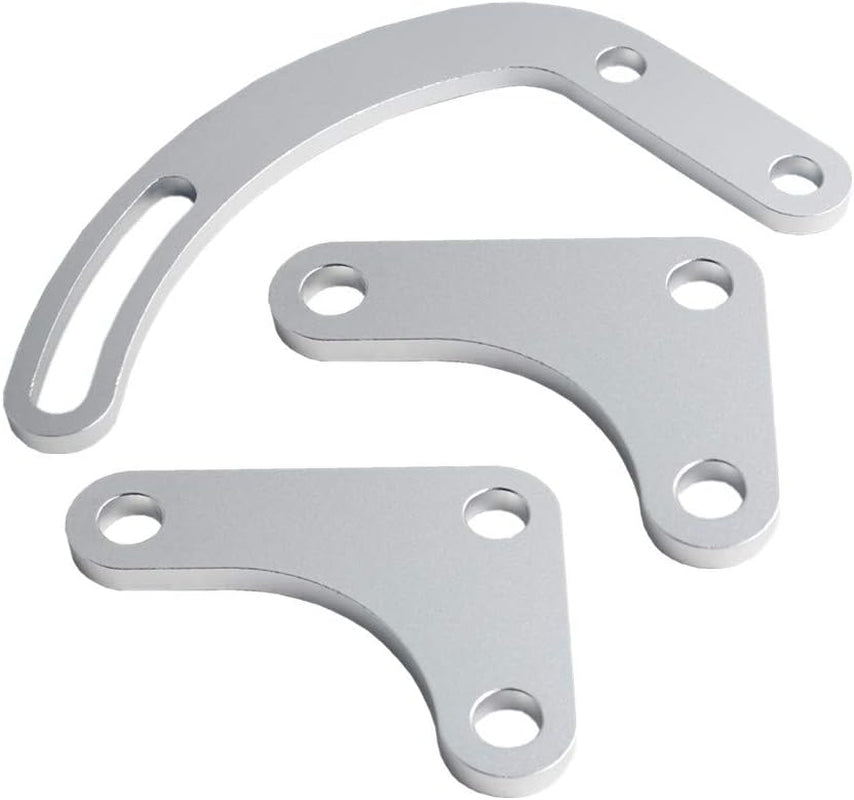 SBC Power Syeering Pump Bracket Billet Adjustable LWP 350 Small Block Chevy (Silver)