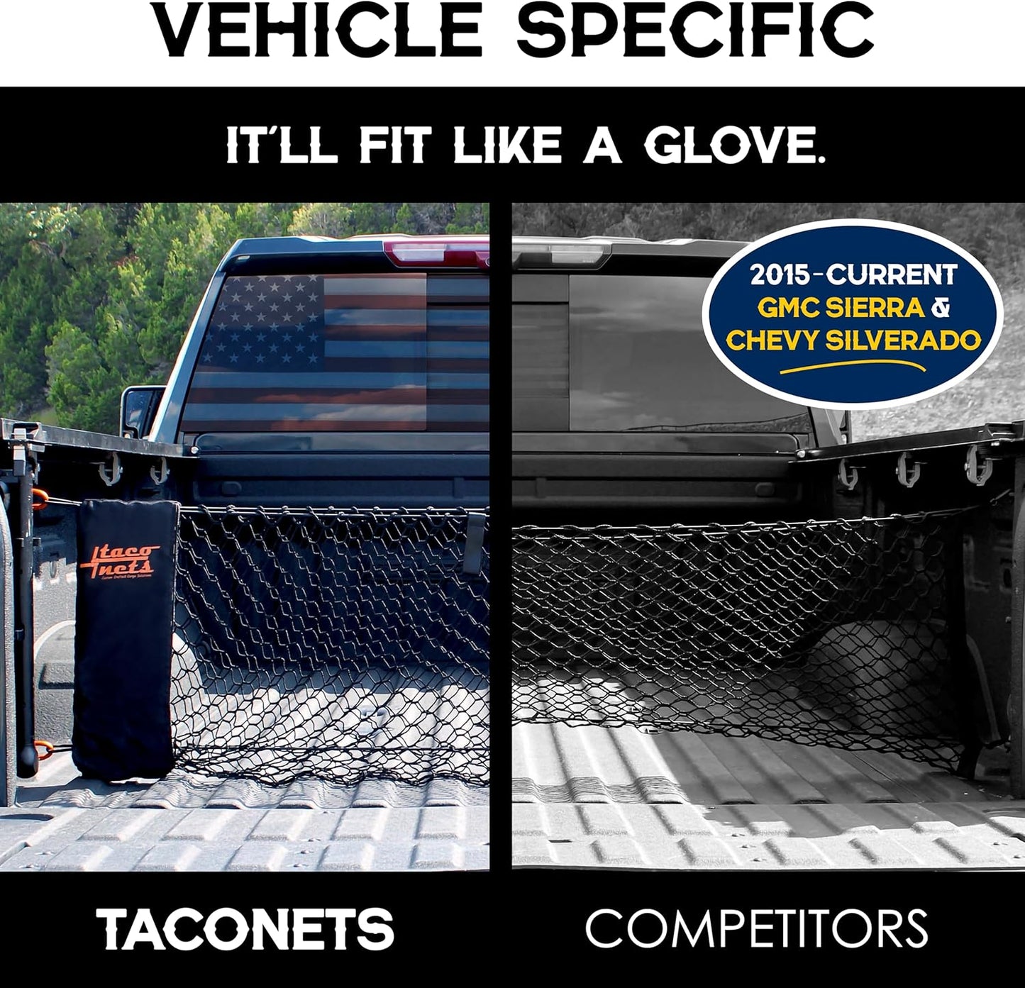Heavy-Duty Cargo Net w/ Bungee & Carabiners – Fits GMC Sierra & Chevy Silverado