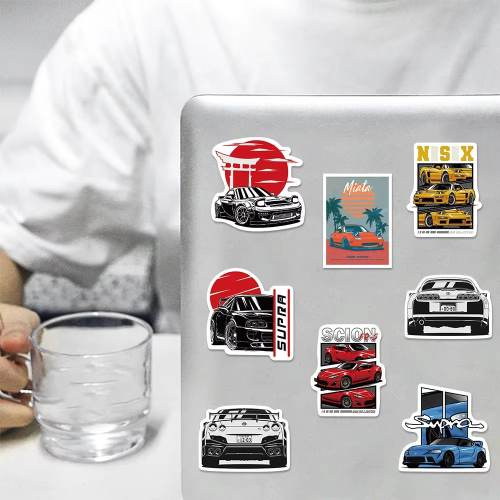 50PCS Japan JDM Racing Car Anime Graffiti Sticker Laptop Motorcycle Car Skateboard Waterproof Decal Kids Toy Gift Sticker