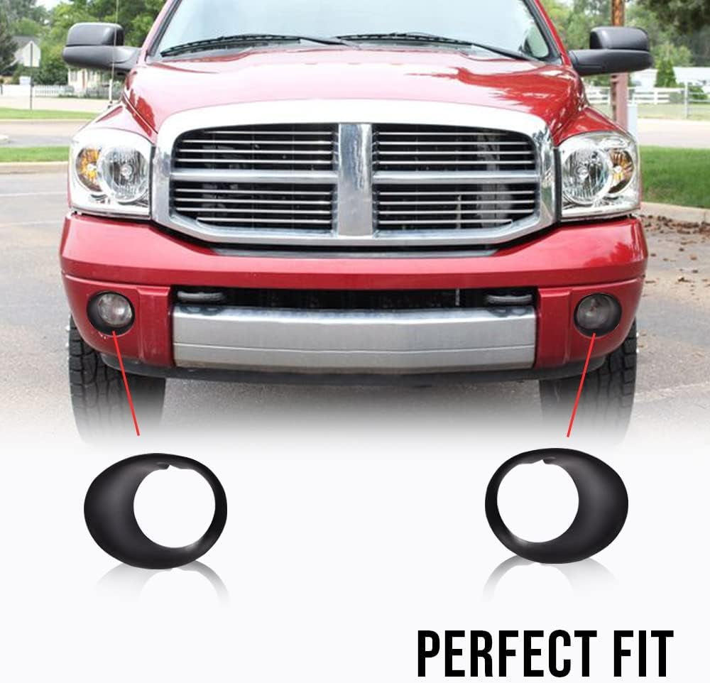 Front Bumper Fog Light Bezel, Compatible with 2002-2008 Dodge Ram 1500/2003-2009 Dodge Ram 2500 3500 Driver & Passenger Side Left/Right Fog Lamp Accessories, Faros Antiniebla