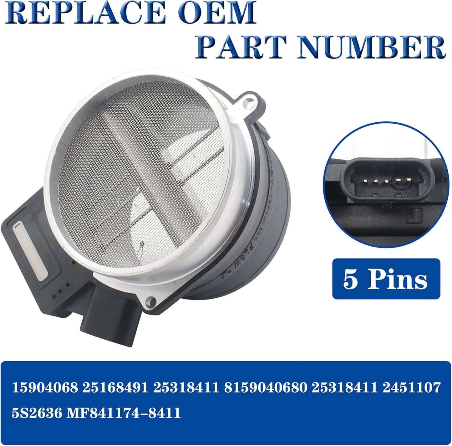 Mass Air Flow Sensor MAF Compatible with Chevrolet Silverado Suburban Escalade T