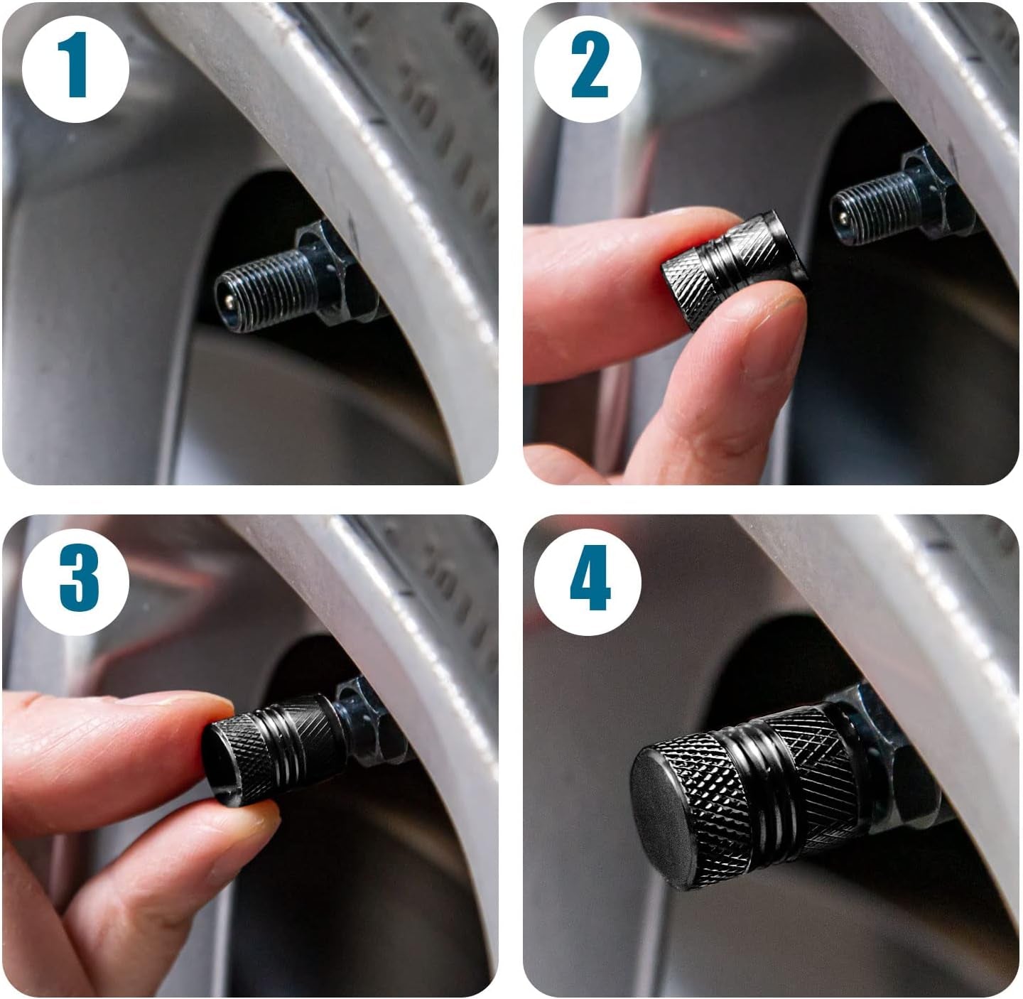 Tire Valve Stem Caps for Car Tires Air Caps Cover 8 Pack Corrosion Resistant Premium Alloy Leak-Proof Universal for SUV Truck Motorcycle Bike Black