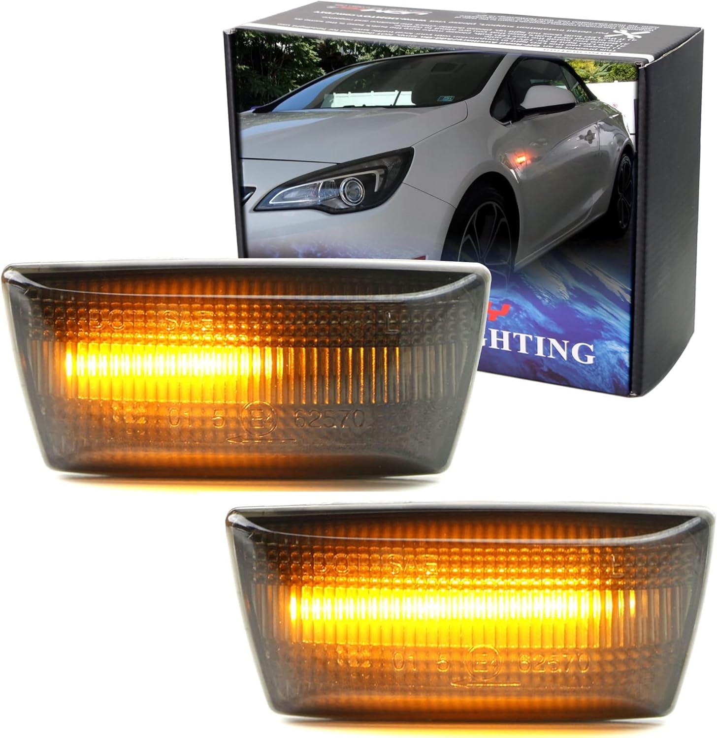 Smoked Lens Dynamic Sequential Blink/Flow Amber Full LED Front Side Marker Light Kit Compatible with 2013-2019 Buick/Opel Cascada, Replace OEM Fender Sidemarker Lamps