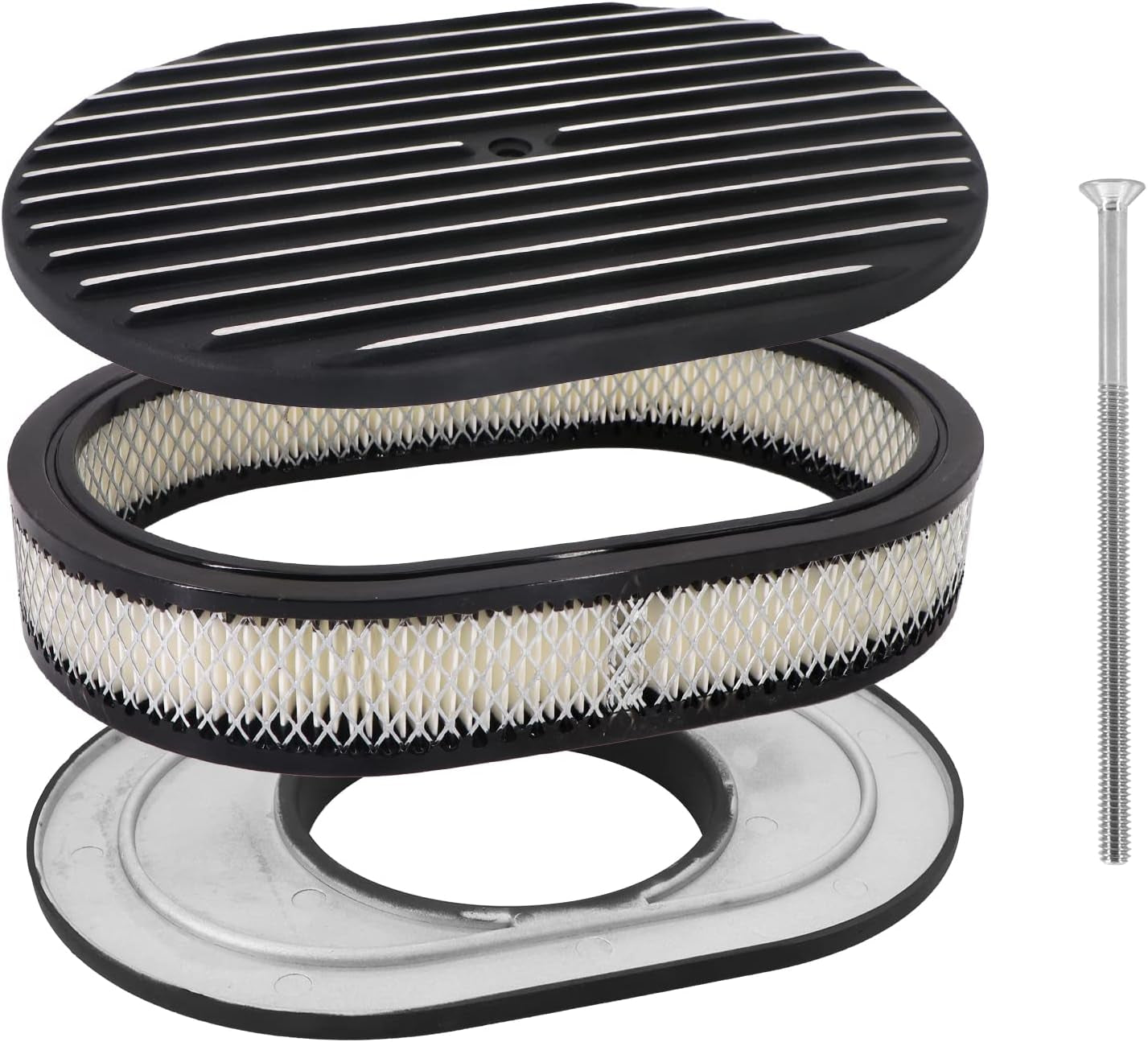 12" Oval Classic Full Finned Black Air Cleaner Kit