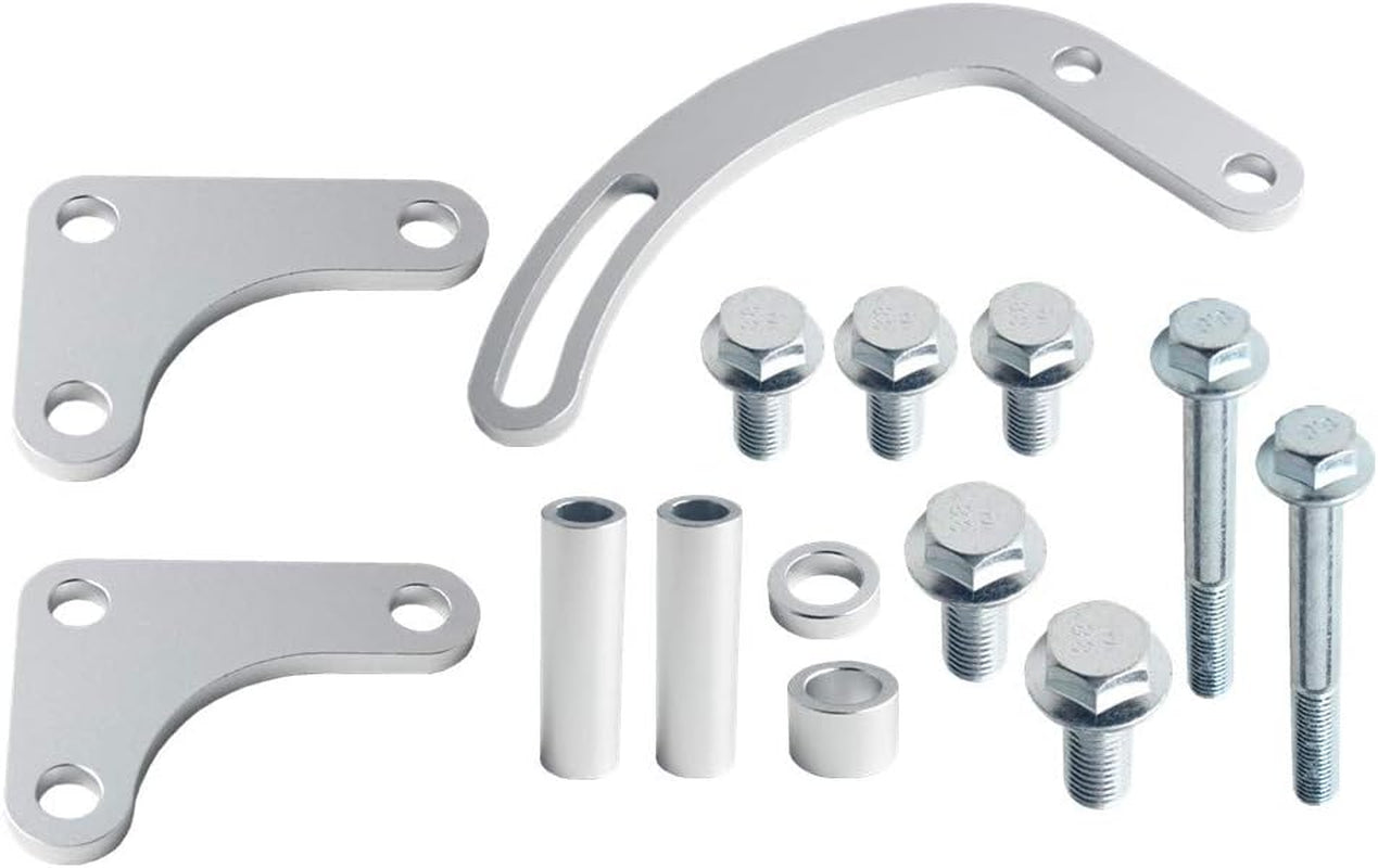 SBC Power Syeering Pump Bracket Billet Adjustable LWP 350 Small Block Chevy (Silver)