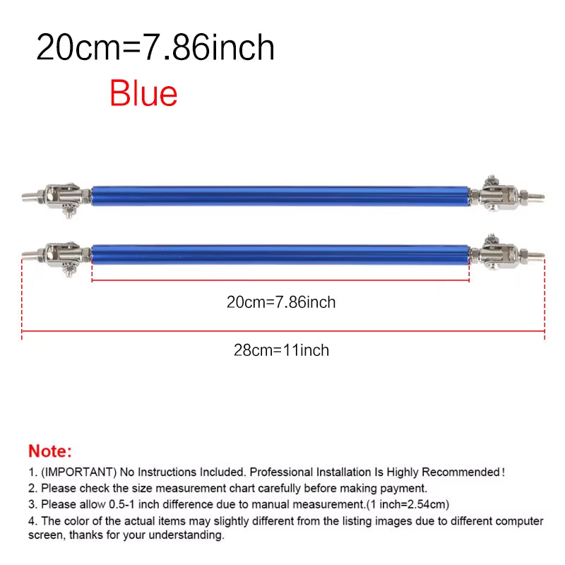 2Psc Universal Racing Adjustable Front Rear Bumper Lip Splitter Support Bar / Pull Rod Kit Racing 75Mm/100Mm/150Mm/200Mm