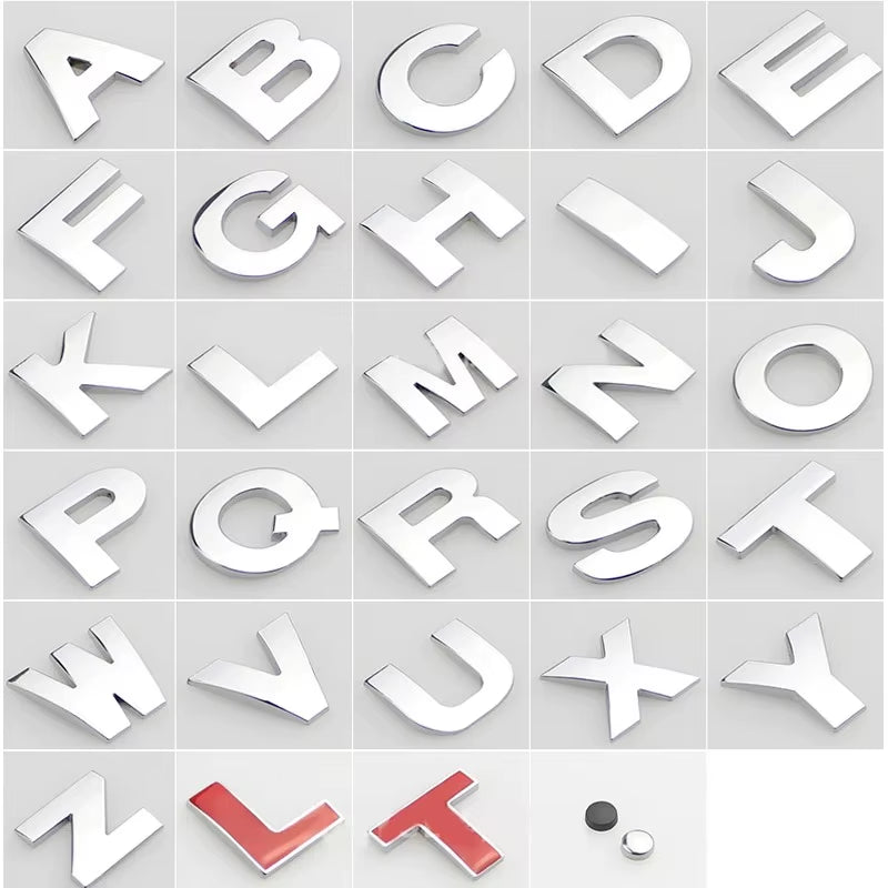 1Pc 3D Metal DIY Letters Logo Alphabet Emblem Numbers Chrome Labeling Car Trunk Sticker Digital Badge Motorcycle Accessories