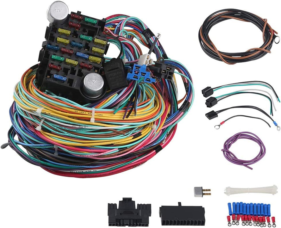 WMPHE 21 Circuit Wiring Harness Long Wires Painless Wiring Harness Kit 18 Fuses