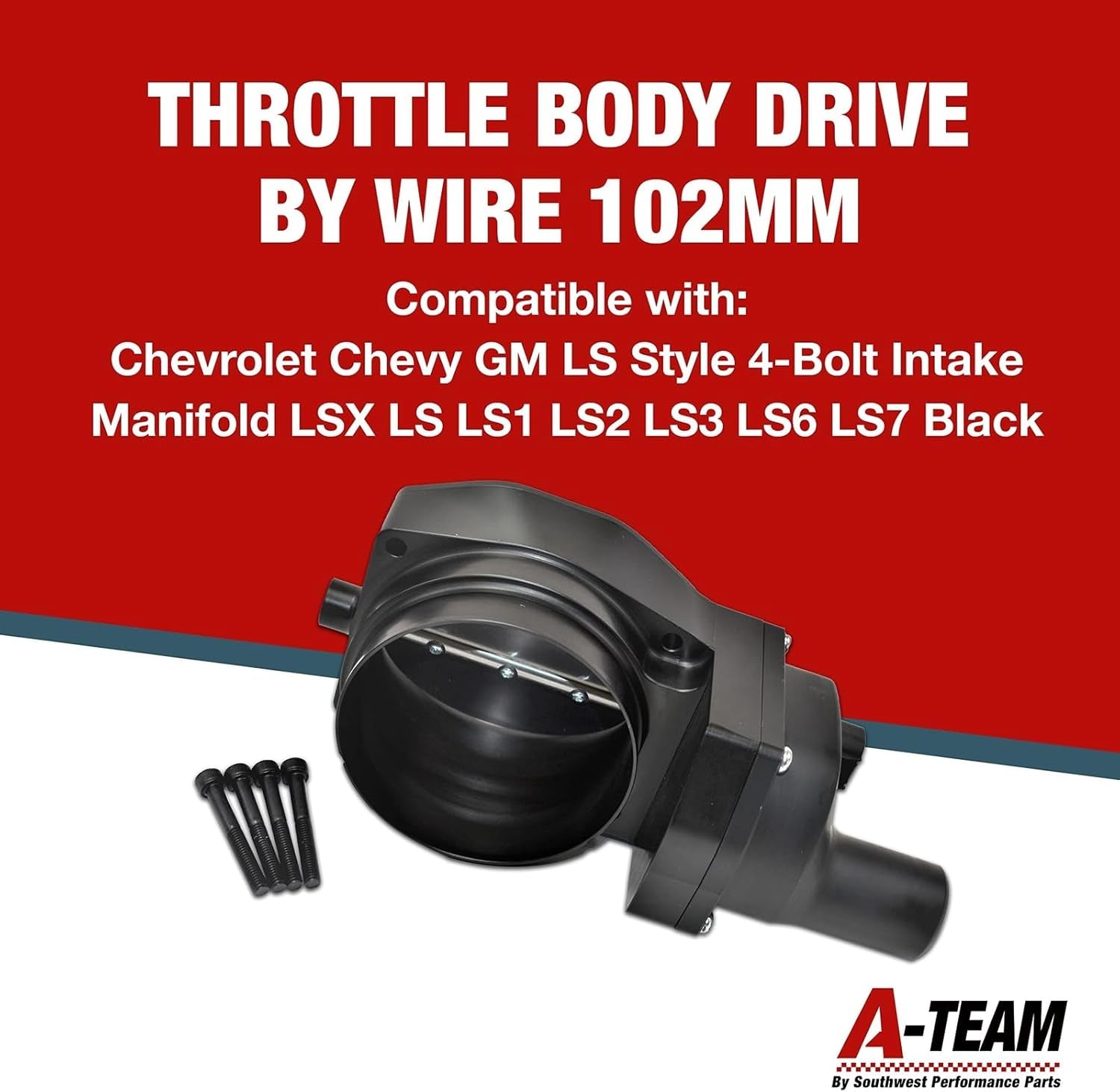 LS4 Throttle Body Drive-By-Wire 102Mm - Black & 6-Pin Gold Connector - Cnc-Machined Billet Aluminum - Compatible with Chevrolet & GM 4-Bolt Intake Manifolds LS1-LS7 & LSX