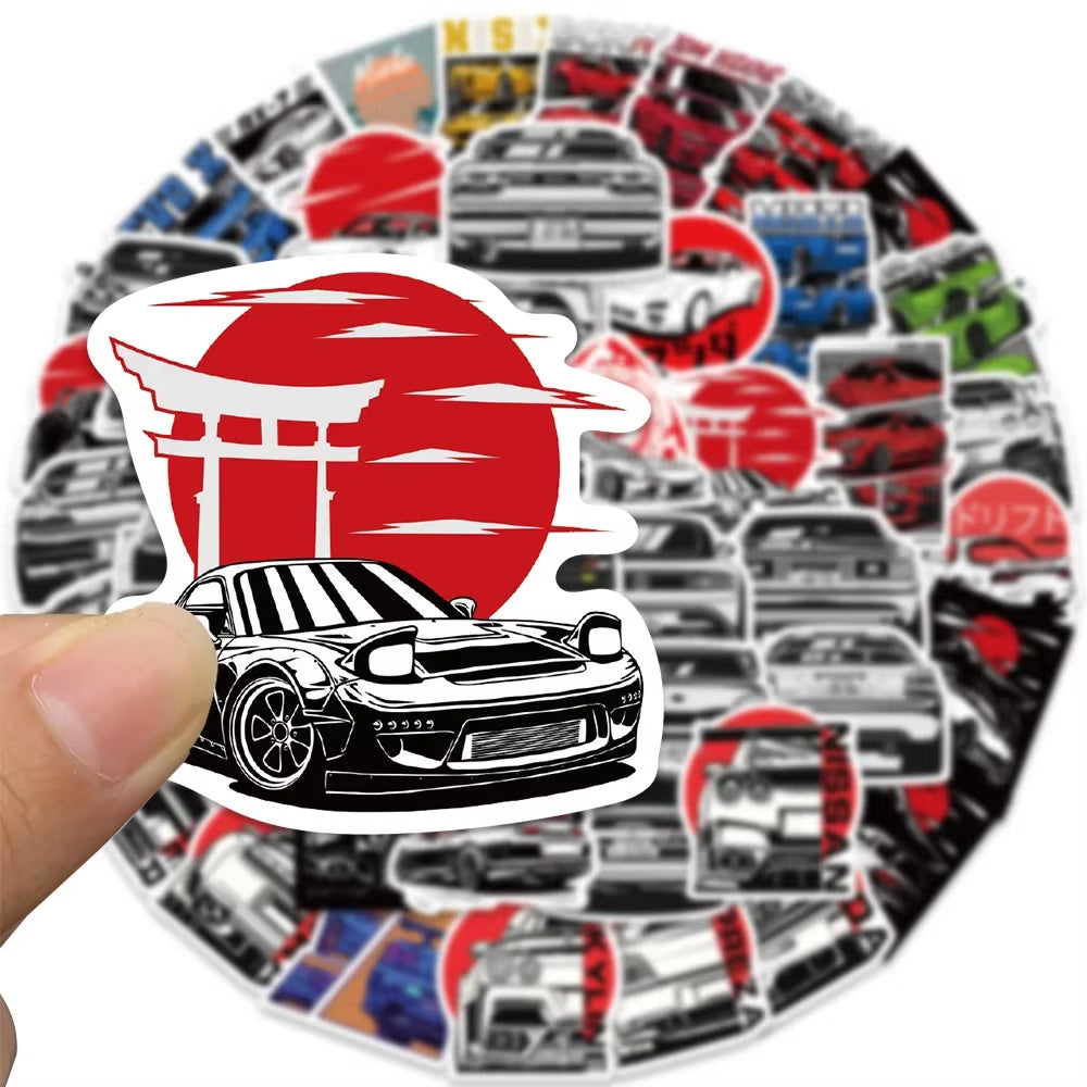 50PCS Japan JDM Racing Car Anime Graffiti Sticker Laptop Motorcycle Car Skateboard Waterproof Decal Kids Toy Gift Sticker