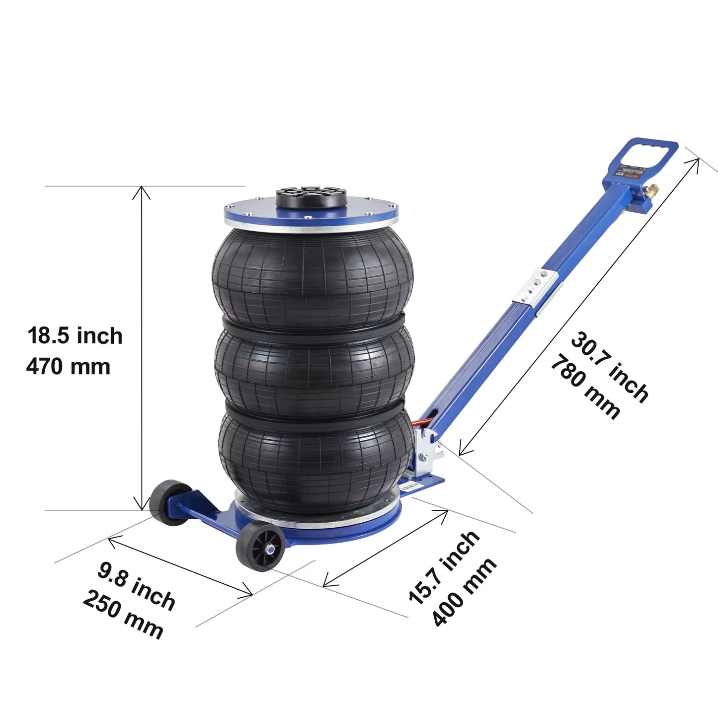 Succebuy Pneumatic Jack 3 Ton/5 Ton Triple Bag Air Jack Quick Lift Heavy Duty Car Repair Jacks Folding Rod Jacks with Two Wheels