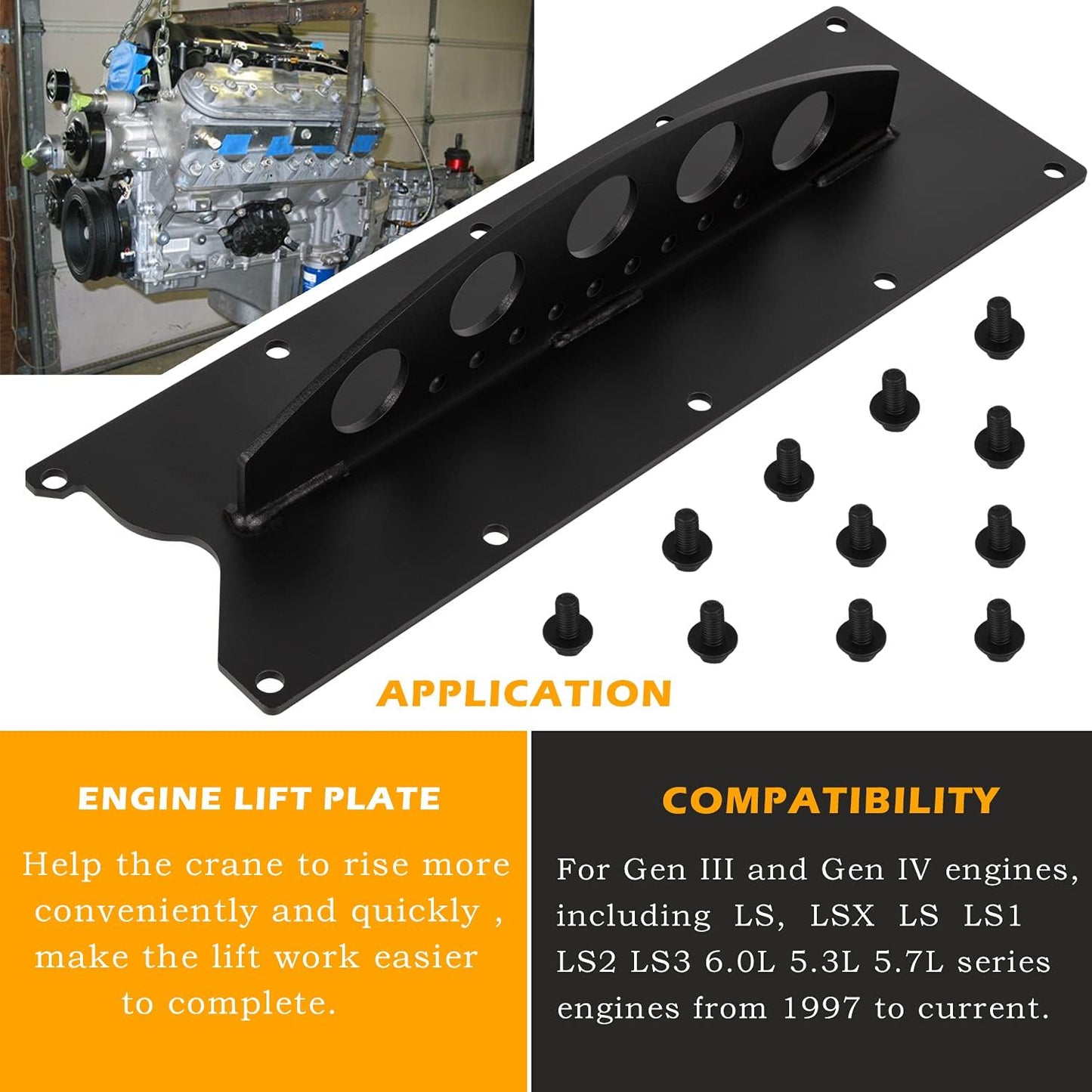 LS Engine Lift Plate Hoist Picker Crane for LSX LS Engine LS1 LS2 LS3 LQ4 6.0 6.2 5.3 4.8 Gen III