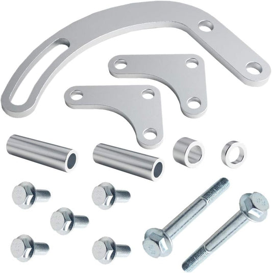 SBC Power Syeering Pump Bracket Billet Adjustable LWP 350 Small Block Chevy (Silver)