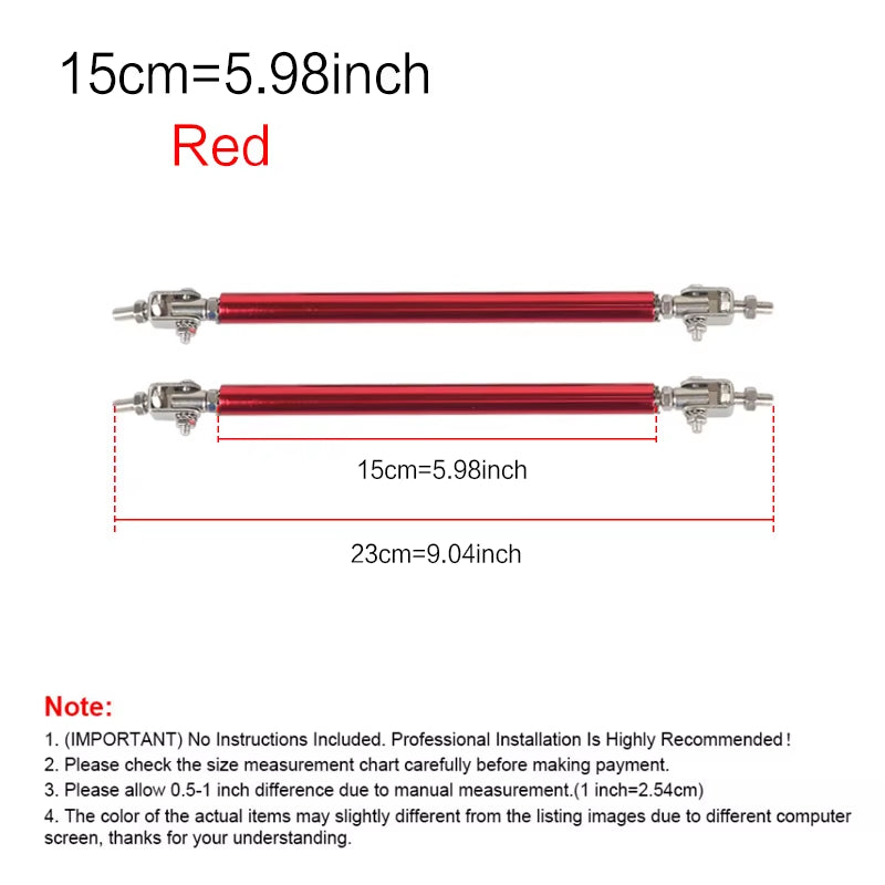 2Psc Universal Racing Adjustable Front Rear Bumper Lip Splitter Support Bar / Pull Rod Kit Racing 75Mm/100Mm/150Mm/200Mm