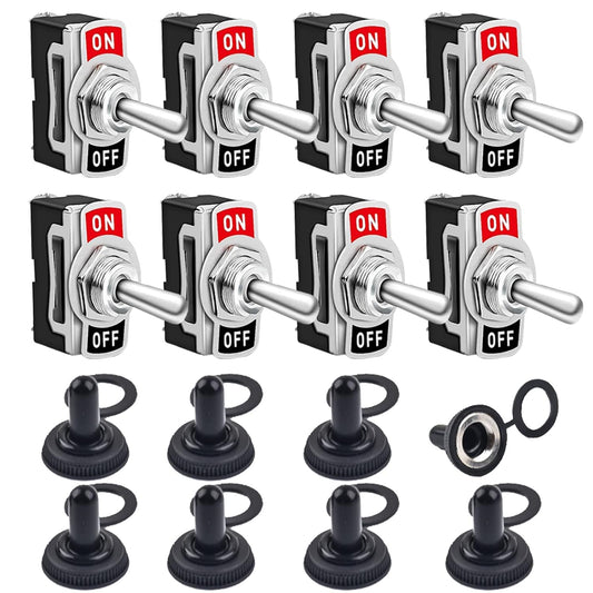 Toggle Switches, 8 Pack 2 Pin on off SPST Car Rocker Switches, 20A 12V Heavy Duty Waterproof Toggle Switch