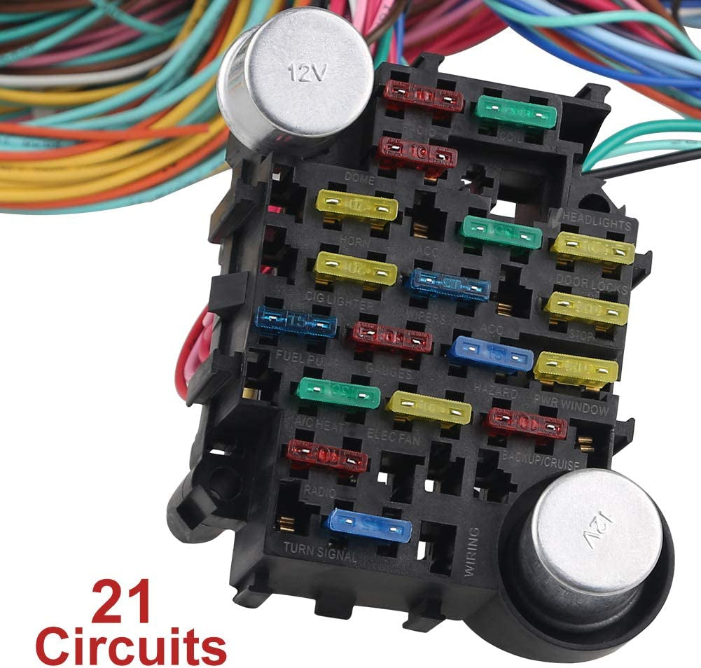WMPHE 21 Circuit Wiring Harness Long Wires Painless Wiring Harness Kit 18 Fuses