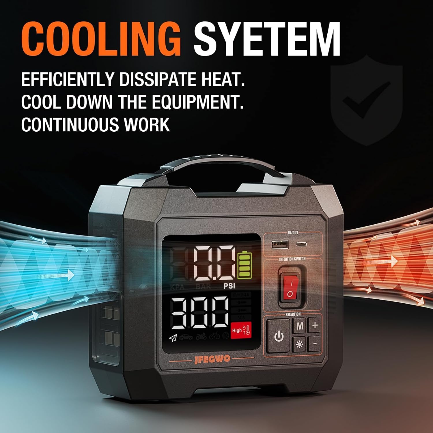 Portable Heavy-Duty Tire Inflator for Pickup Truck,Rv, 300PSI Air Compressor, 9X Faster Inflator with 3.7 Inch Digital Gauge. 5 Safety Protections and Cooling System for Truck, SUV, Compact Cars