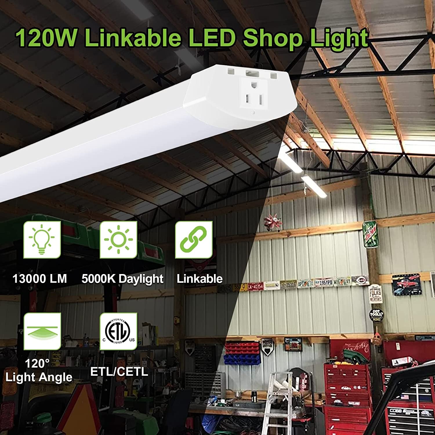 4FT 120W LED Shop Light Linkable, 13000Lm(400W Equivalent), 5000K Utility Shop L