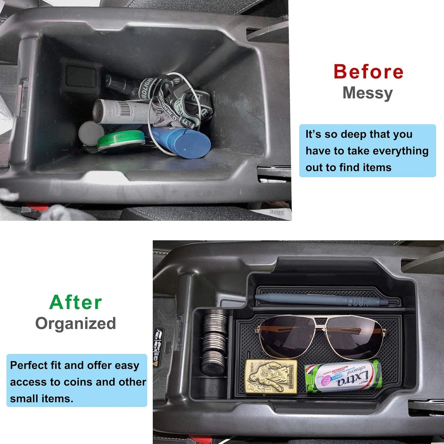 Maximize Your Chevy Colorado/GMC Canyon Storage: Center Console Organizer & Armrest Insert Tray (2015-2022) - Sleek Black Design