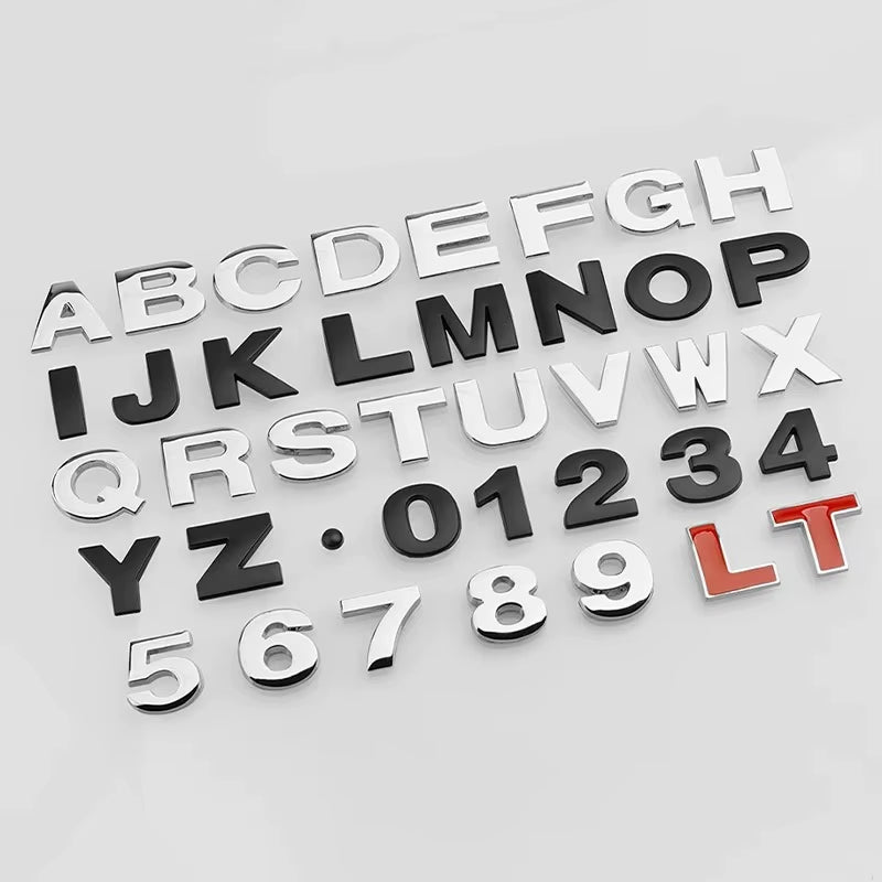 1Pc 3D Metal DIY Letters Logo Alphabet Emblem Numbers Chrome Labeling Car Trunk Sticker Digital Badge Motorcycle Accessories