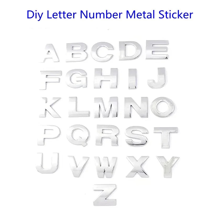 3D Metal DIY Letters Alphabet Emblem Numbers English Labeling Car Trunk Logo Sticker Digital Decal Badge Accessories Motorcycle