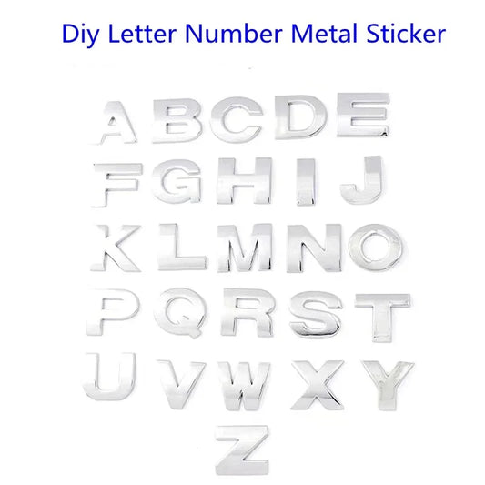 3D Metal DIY Letters Alphabet Emblem Numbers English Labeling Car Trunk Logo Sticker Digital Decal Badge Accessories Motorcycle