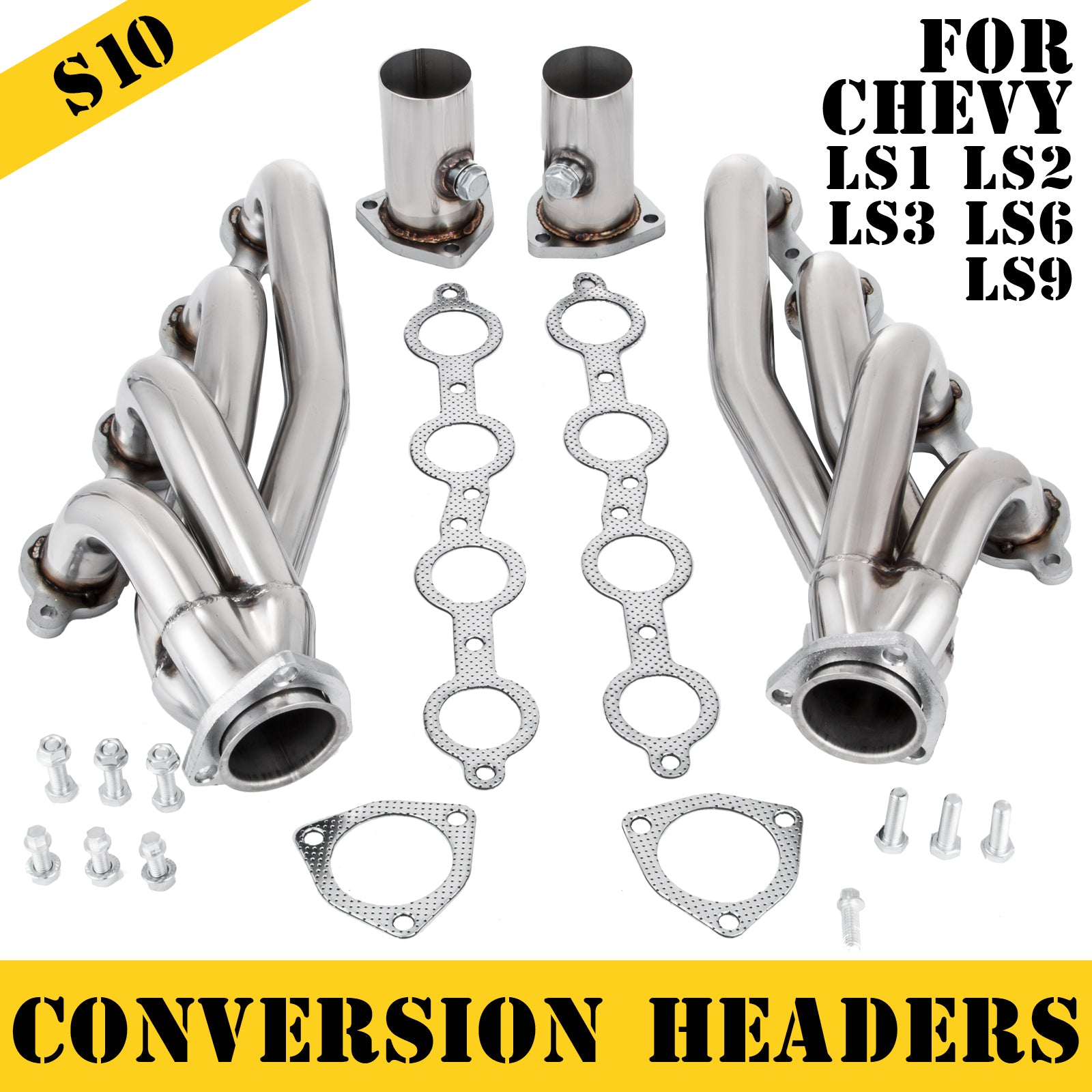 VEVOR Exhaust Header Set 1 Exhaust Turbo Headers, Stainless Steel Exhaust Manifold Headers, Shorty Engine Conversion LS Swap Exhaust Headers for Chevy LS1 LS2 LS3 LS6 LS10 SUV Truck Car