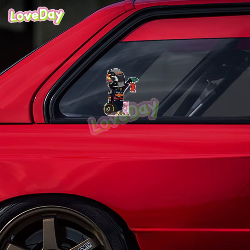 F1 Racing Cartoon Racer Sticker Motorcycle Sticker Vinyl Waterproof Glass Decals Sports Car Sticker Die Cut Sticker Auto Parts