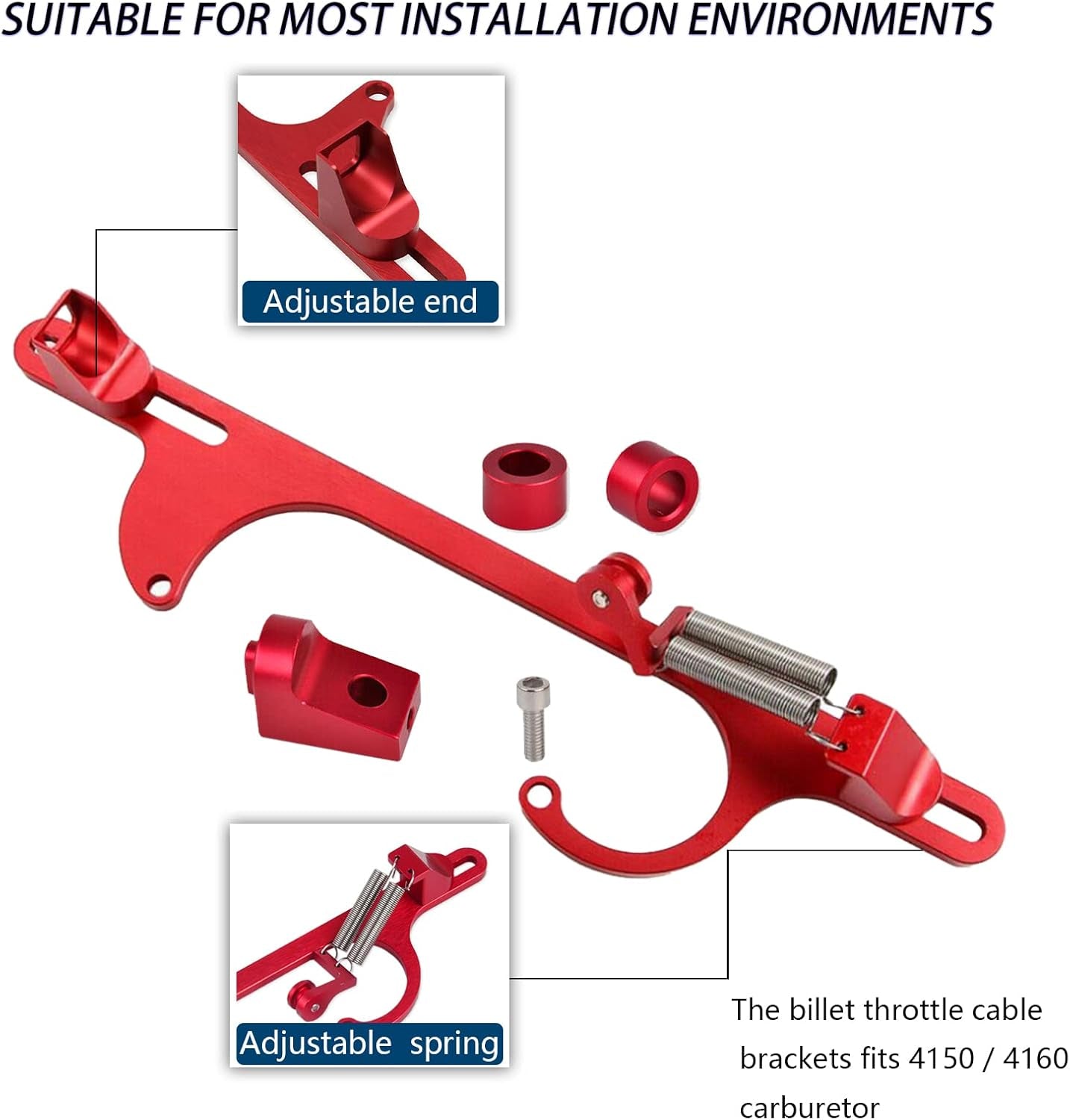 Throttle Cable Bracket for 4150 4160 Carburetors Billet Aluminum Adjustable Anodized Red