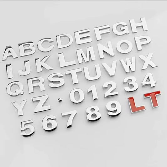 1Pc 3D Metal DIY Letters Logo Alphabet Emblem Numbers Chrome Labeling Car Trunk Sticker Digital Badge Motorcycle Accessories